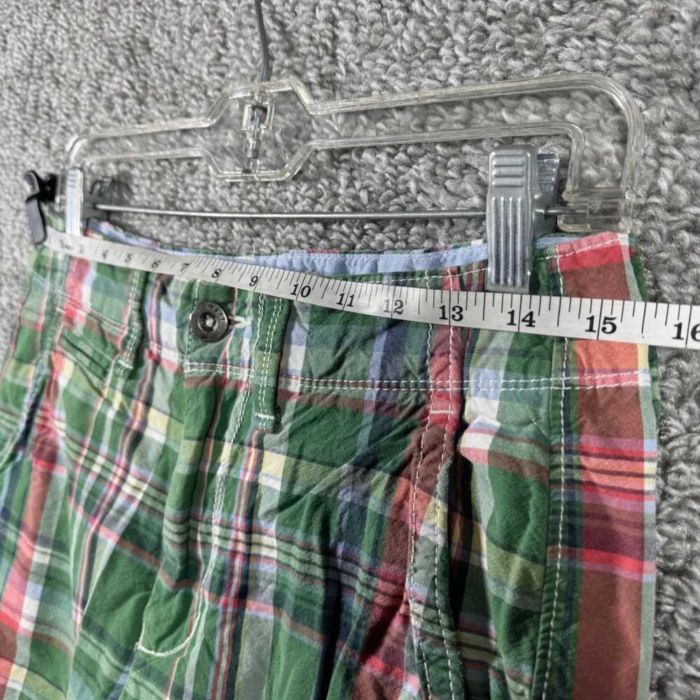 American Eagle Outfitters Plaid Shorts Classic Length Green Cotton Chino Mens 28